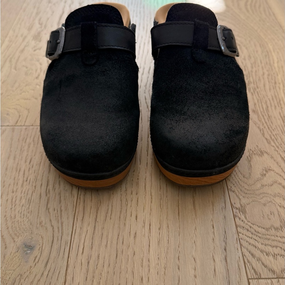 Clarks Black Suede Buckle Clogs - Picture 5 of 8
